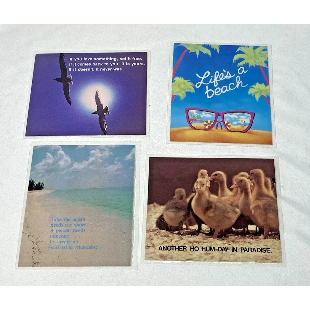 Lot Of 4 Novelty Postcard Russ Coaster Card Inspirational Duck Beach Vintage NOS